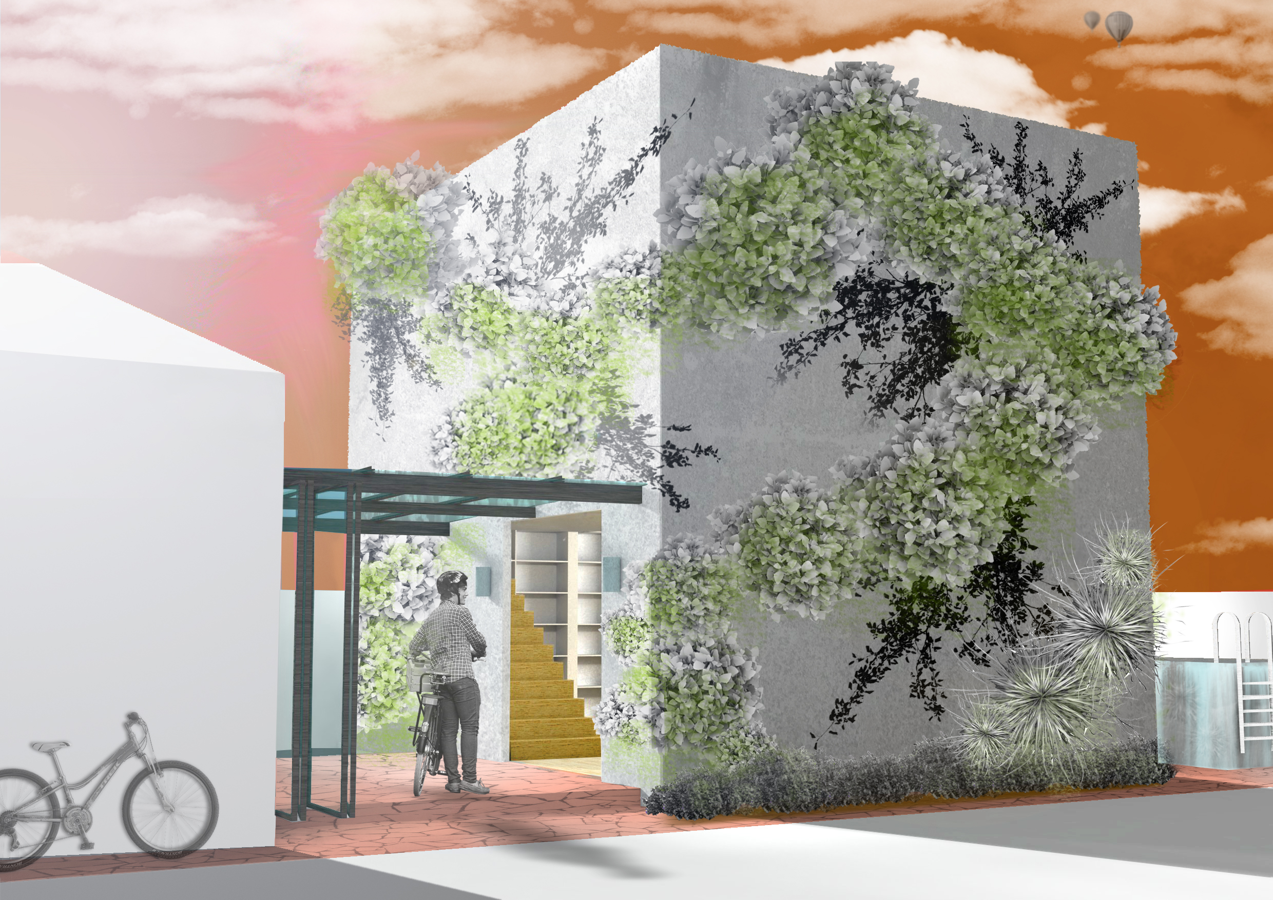 Visualisation of a greenery clad rear dwelling